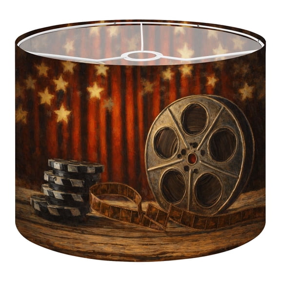 Linen Drum Lampshades Cinema vintage film reels clapperboard projector 13"x13"x10" Light Shade for Table Lamps Floor Lamp Shades Lampshade Replacement Assembly Required
