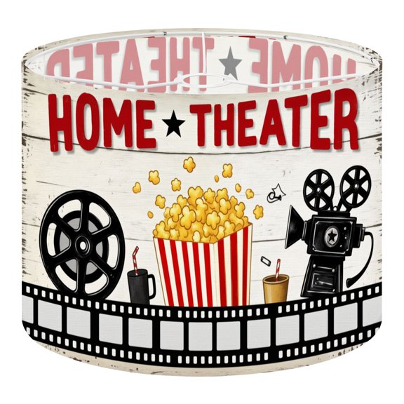 Linen Drum Lampshades Classic Fashion Cinema Film Reels Home Theater Typography 13"x13"x10" Light Shade for Table Lamps Floor Lamp Shades Lampshade Replacement Assembly Required