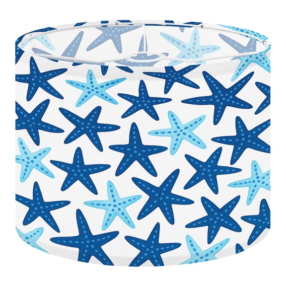 Linen Drum Lampshades Coastal nautical starfish Navy blue turquoise white 13"x13"x10" Light Shade for Table Lamps Floor Lamp Shades Lampshade Replacement Nautical Decor Assembly Required