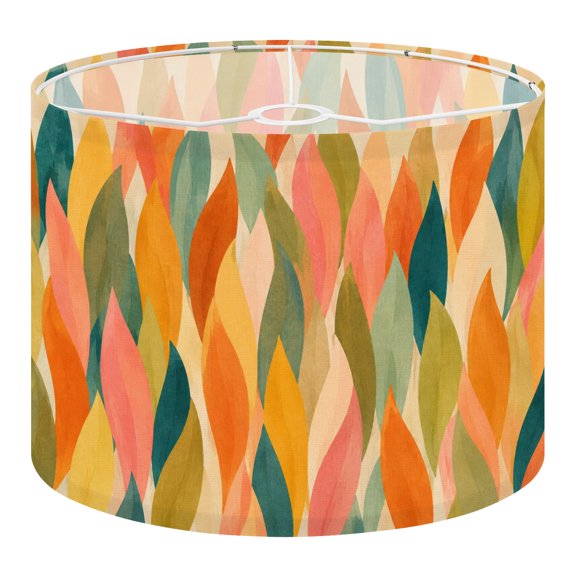 Linen Drum Lampshades Colorful Abstract Leaf boho Organic Shapes Earth Tones Warm 13"x13"x10" Light Shade for Table Lamps Floor Lamp Shades Lampshade Replacement Assembly Required