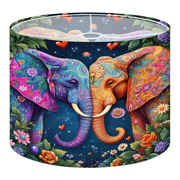 Linen Drum Lampshades Colorful Artistic Elephant Pair Floral Patterns Vibrant Design 13"x13"x10" Light Shade for Table Lamps Floor Lamp Shades Lampshade Replacement Assembly Required