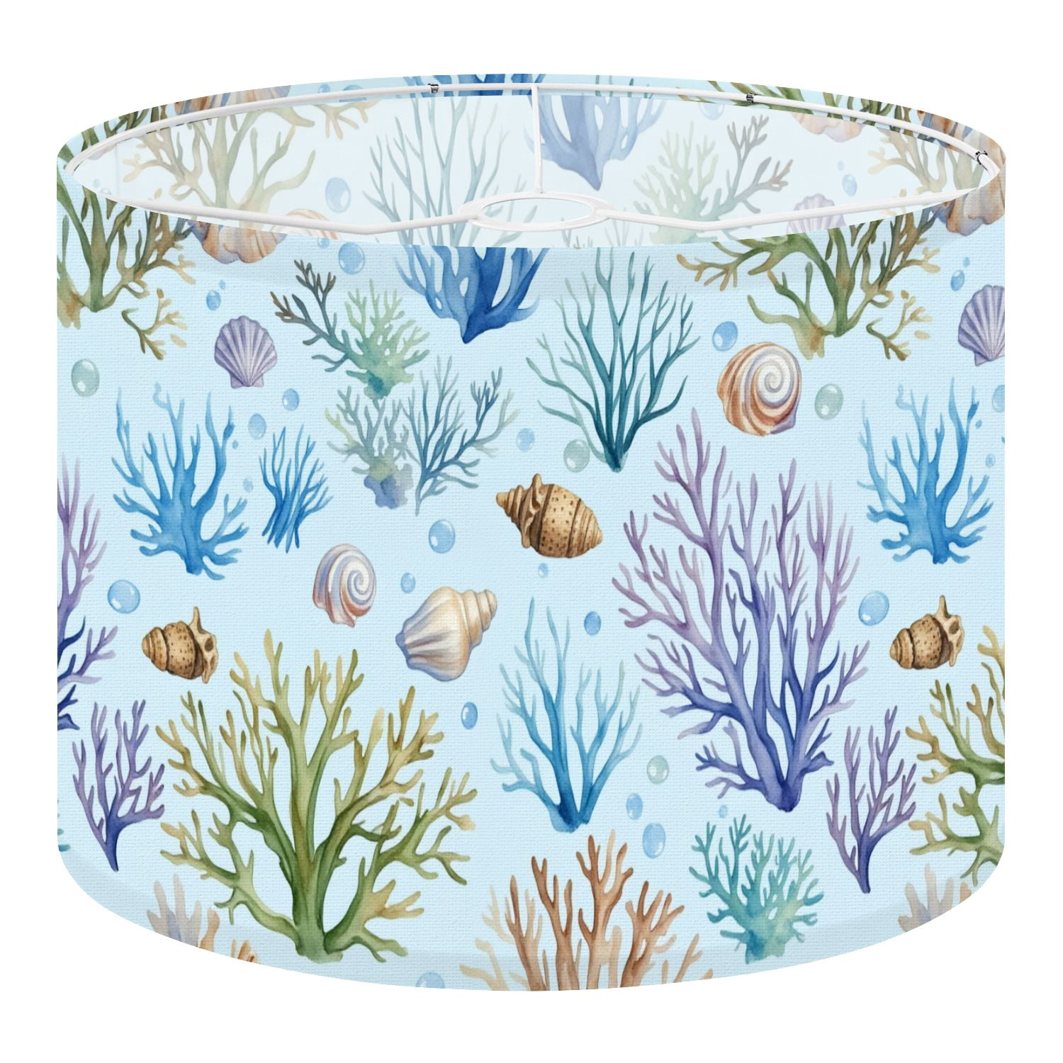 Shell Disc Lamp Shade Linen Drum Lampshades Colorful Coral Shells Bubbles Coastal Marine Life ...