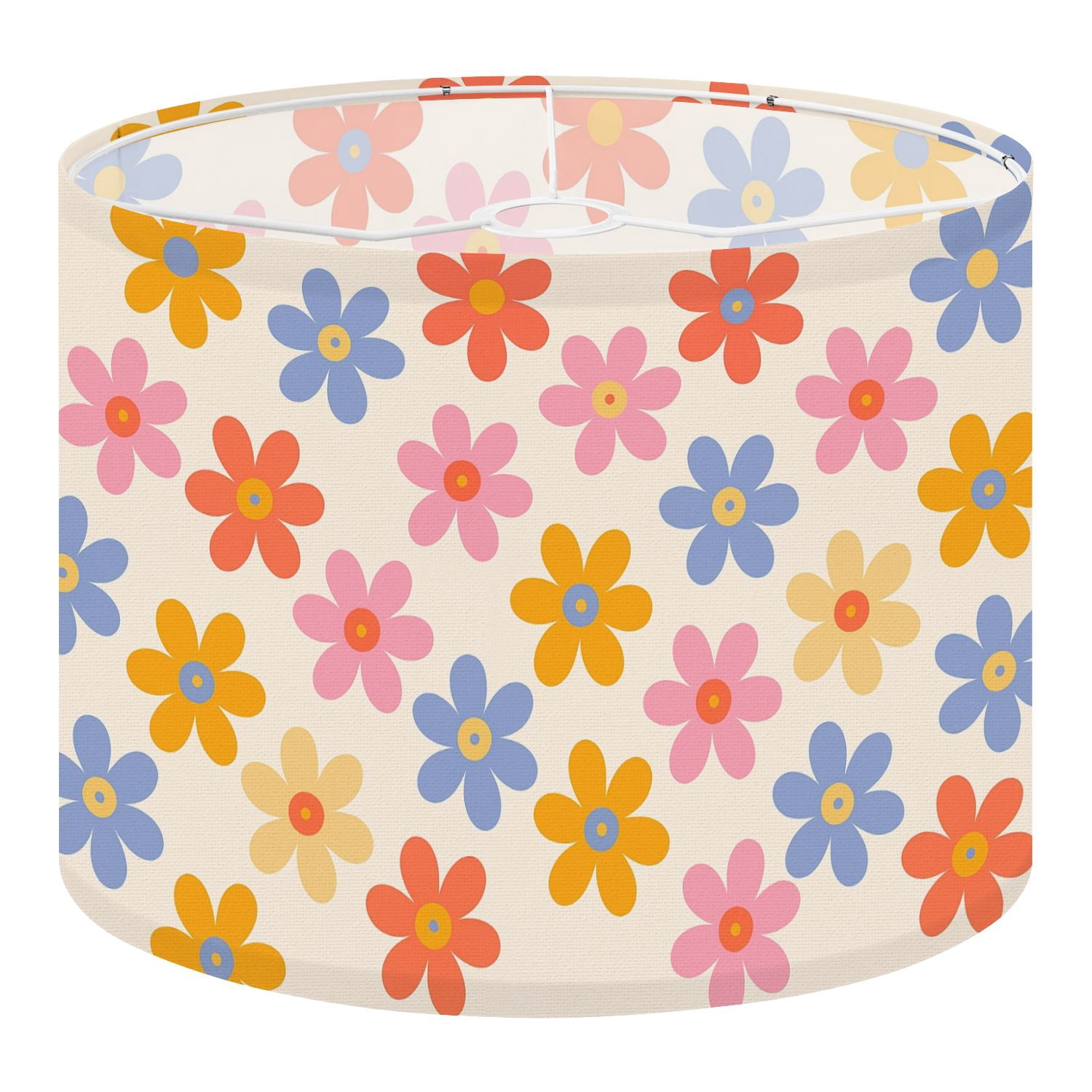 Linen Drum Lampshades Colorful Floral Daisy Mid Century Modern Retro 13"x13"x10" Light Shade for Table Lamps Floor Lamps Drum Lamp Shades Lampshade Replacement Assembly Required