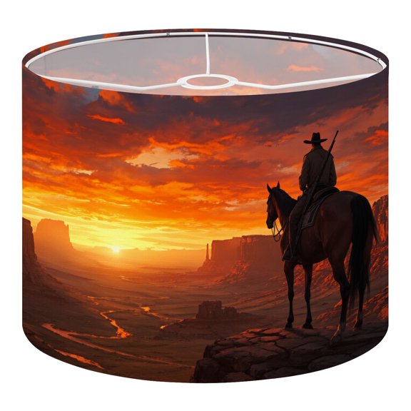 Linen Drum Lampshades Cowboy Horseback Western Sunset Monument Valley Landscape 13"x13"x10" Light Shade for Table Lamps Floor Lamp Shades Lampshade Replacement Assembly Required
