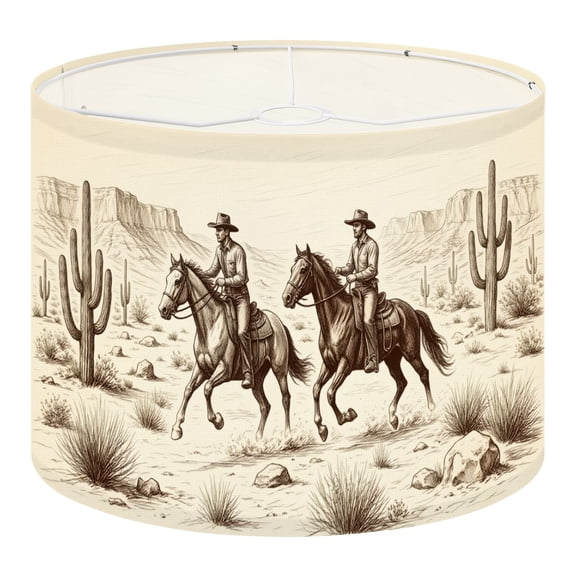 Linen Drum Lampshades Cowboys Riding Horses Desert Landscape Vintage Sepia Western 13"x13"x10" Light Shade for Table Lamps Floor Lamp Shades Lampshade Replacement Assembly Required