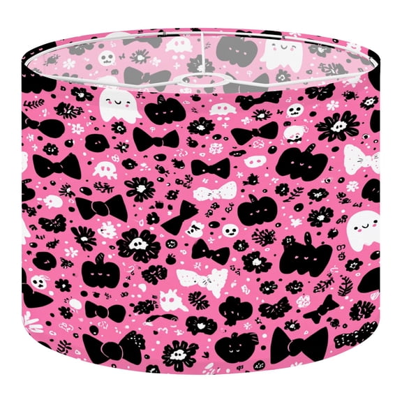 Linen Drum Lampshades Cute Halloween Preppy Pink Bow Coquette Decor Ghosts Bows Flower 13"x13"x10" Light Shade for Table Lamps Floor Lamp Shades Lampshade Replacement Assembly Required