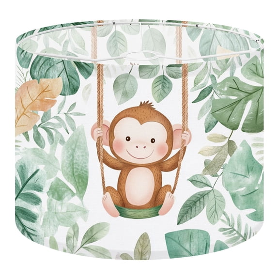 Linen Drum Lampshades Cute Monkey Swing Greenery Tropical Leaves Jungle Theme Watercolor 13"x13"x10" Light Shade for Table Lamps Floor Lamp Shades Lampshade Replacement Assembly Required