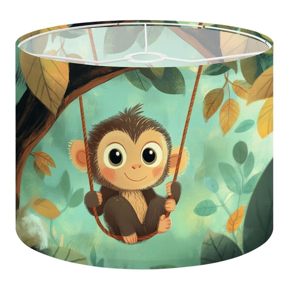 Linen Drum Lampshades Cute Monkey Swing Tropical Leaves Smiling Expression Playful Pose Soft 13"x13"x10" Light Shade for Table Lamps Floor Lamp Shades Lampshade Replacement Assembly Required