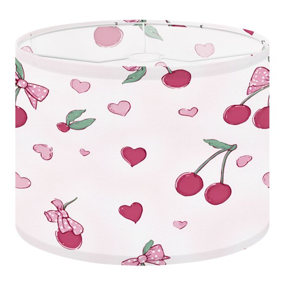 Linen Drum Lampshades Cute Pink Cherry Bow Hearts White 13"x13"x10" Light Shade for Table Lamps Floor Lamp Shades Lampshade Replacement Assembly Required