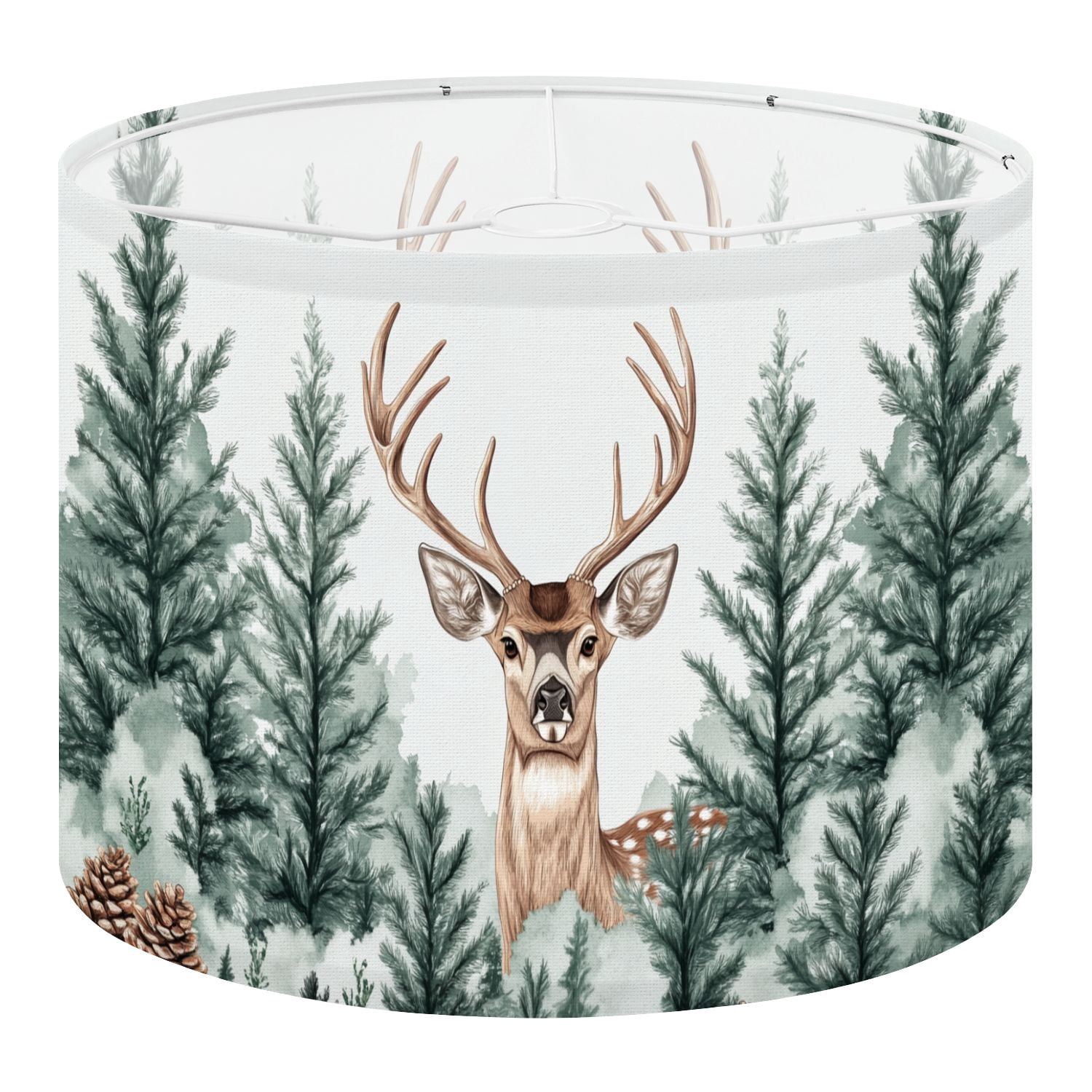Linen Drum Lampshades Deer Abstract Wild Deer Surrounded By Trees Forest Modern Antlers Pine 13"x13"x10" Light Shade for Table Lamps Floor Lamp Shades Lampshade Replacement Assembly Required