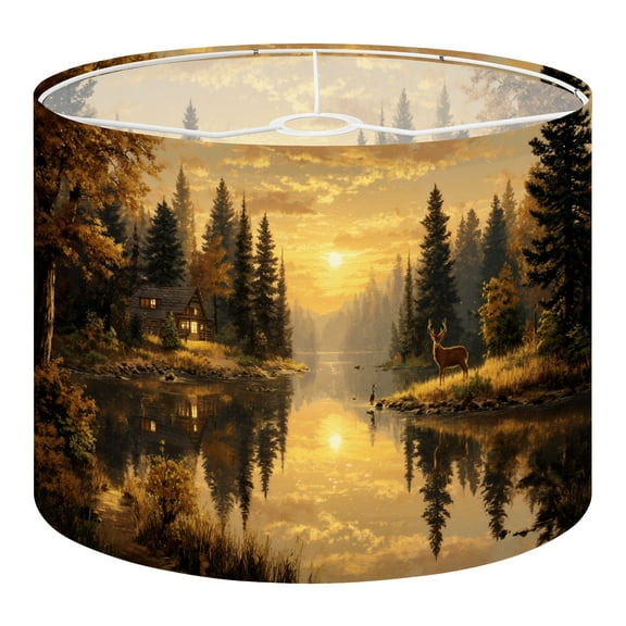 Linen Drum Lampshades Deer Autumn Rustic Forest Cabin Wildlife Elk Hunting Modern Deer Buck 13"x13"x10" Light Shade for Table Lamps Drum Lamp Shades Lampshade Replacement Assembly Required