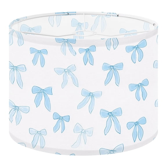 Linen Drum Lampshades Delicate Blue Ribbon Bow White 13"x13"x10" Light Shade for Table Lamps Floor Lamp Shades Lampshade Replacement Assembly Required