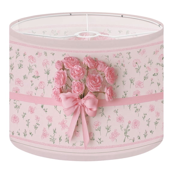 Linen Drum Lampshades Delicate Pink Rose Floral Bow Design 13"x13"x10" Light Shade for Table Lamps Floor Lamps Drum Lamp Shades Lampshade Replacement Assembly Required