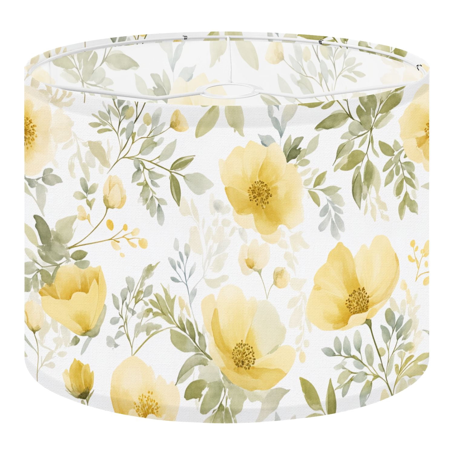 Linen Drum Lampshades Delicate Yellow Floral Greenery Soft Watercolor Touches 13"x13"x10" Light Shade for Table Lamps Floor Lamp Shades Lampshade Replacement Assembly Required