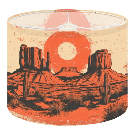 Linen Drum Lampshades Desert Macrame Tassel Western Arizona Cactus Landscape Southwestern 13"x13"x10" Light Shade for Table Lamps Floor Lamp Shades Lampshade Replacement Assembly Required