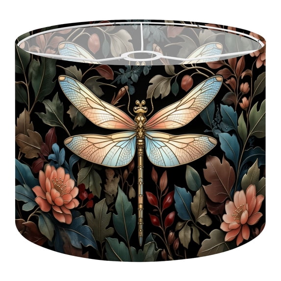 Linen Drum Lampshades Dragonfly Flight Floral Botanical Soft Pastels 13"x13"x10" Light Shade for Table Lamps Floor Lamp Shades Lampshade Replacement Assembly Required Nursery Decor