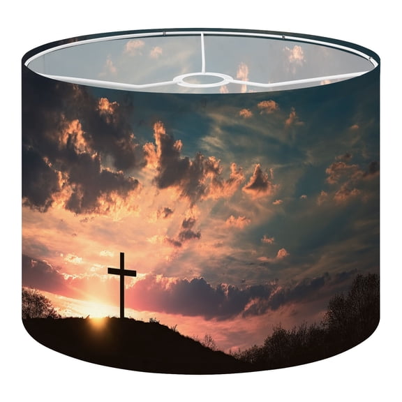 Linen Drum Lampshades Easter Crucifixion scene three cross hill 13"x13"x10" Light Shade for Table Lamps Floor Lamp Shades Lampshade Replacement Assembly Required