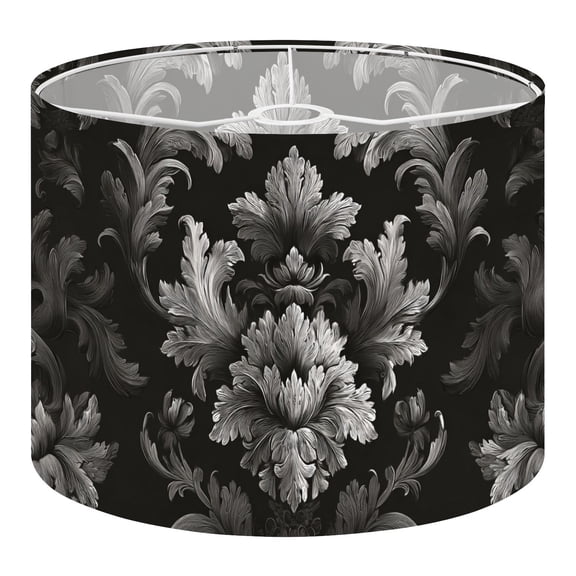Linen Drum Lampshades Elegant Black Silver Baroque Floral Damask 13"x13"x10" Light Shade for Table Lamps Floor Lamp Shades Lampshade Replacement Assembly Required