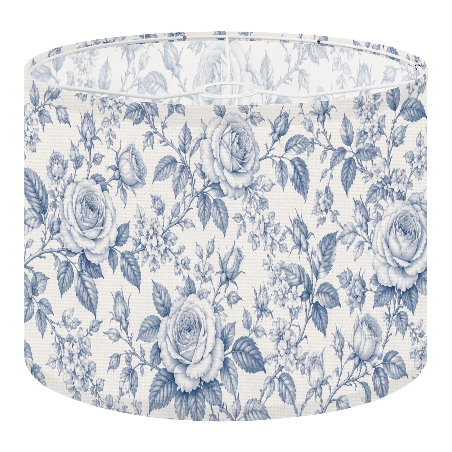 Shade Cloth For Roses Linen Drum Lampshades Elegant Blue Floral Roses Leaves 13