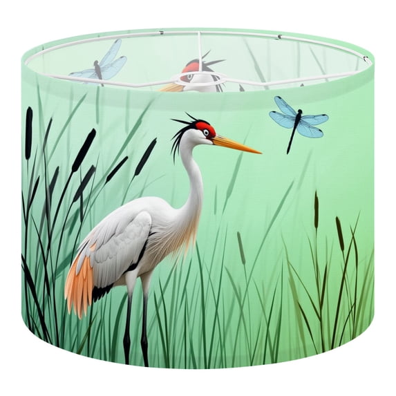 Linen Drum Lampshades Elegant Crane Red Crown Dragonfly Greenery Wildlife 13"x13"x10" Light Shade for Table Lamps Floor Lamp Shades Lampshade Replacement Assembly Required