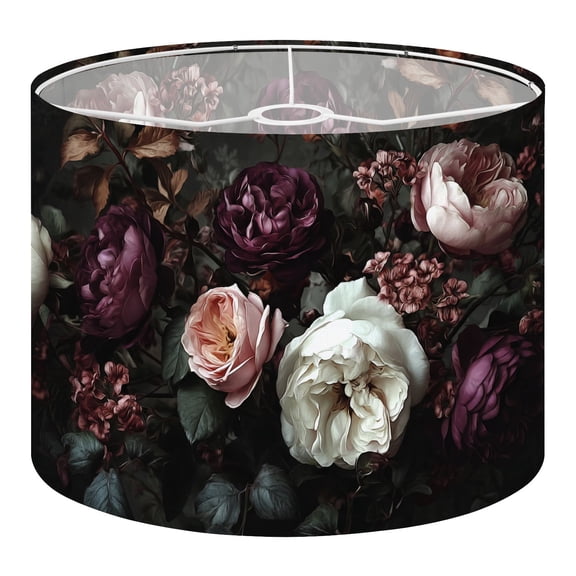 Linen Drum Lampshades Elegant Floral Arrangement Deep Burgundy Soft Pink White Roses Dark 13"x13"x10" Light Shade for Table Lamps Floor Lamp Shades Lampshade Replacement Assembly Required