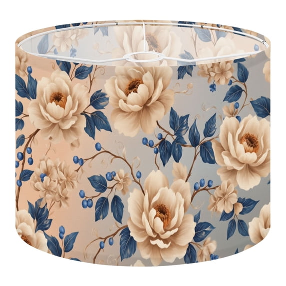 Linen Drum Lampshades Elegant Floral Creamy Peonies Blue Leaves Soft Gradient 13"x13"x10" Light Shade for Table Lamps Floor Lamp Shades Lampshade Replacement Assembly Required