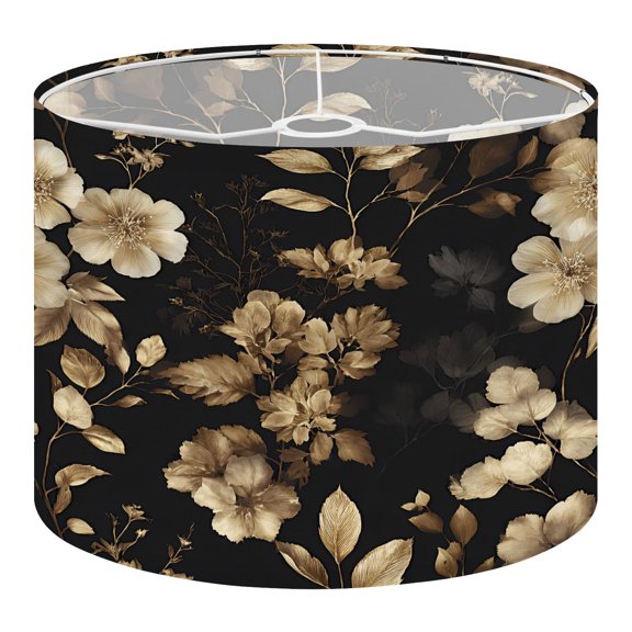 Linen Drum Lampshades Elegant Gold Beige Floral Black 13"x13"x10" Light Shade for Table Lamps Floor Lamp Shades Lampshade Replacement Assembly Required