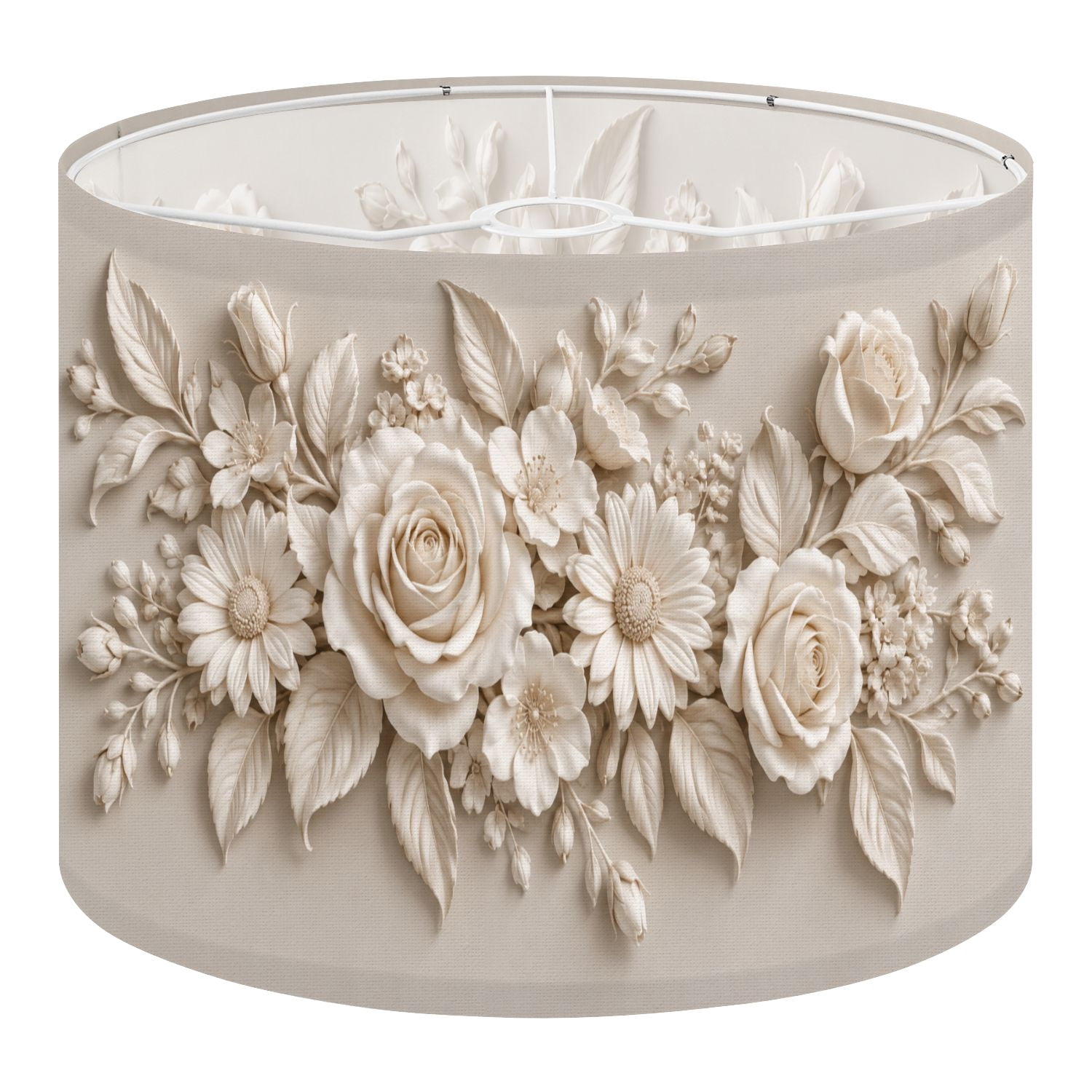 Shade Cloth For Roses Linen Drum Lampshades Elegant White Floral Roses Daisies 13