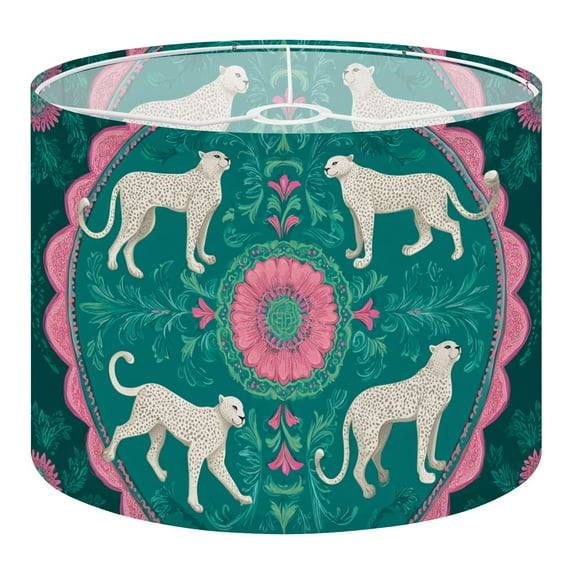 Linen Drum Lampshades Elegant White Leopards Floral Mandala Teal Pink 13"x13"x10" Light Shade for Table Lamps Floor Lamps Drum Lamp Shades Lampshade Replacement Assembly Required