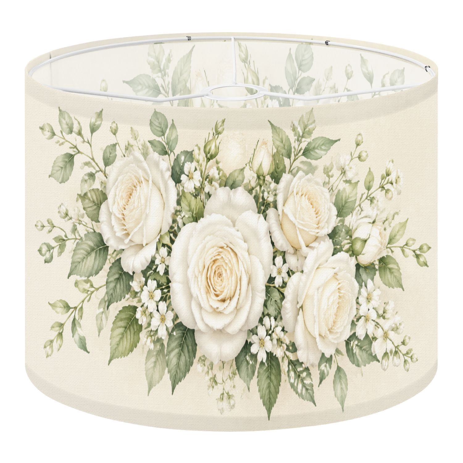 Shade Cloth For Roses Linen Drum Lampshades Elegant White Roses Greenery 13