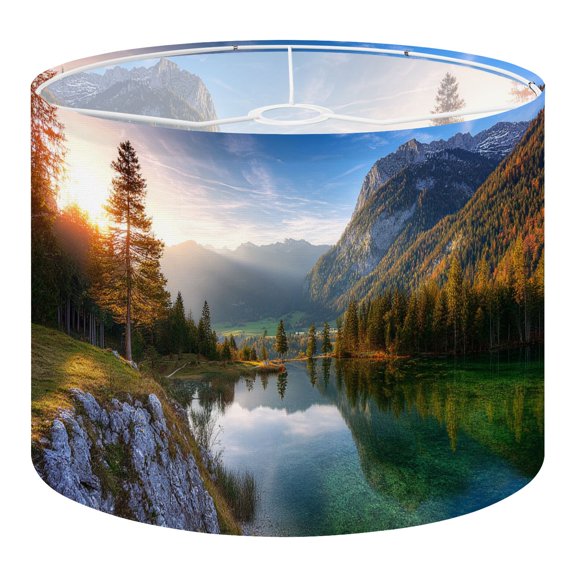 Linen Drum Lampshades Fantastic autumn sunset Hintersee lake 13"x13"x10" Light Shade for Table Lamps Floor Lamp Shades Lampshade Replacement Assembly Required