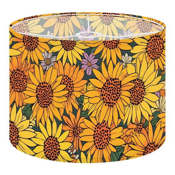 Linen Drum Lampshades Floral Retro Vintage 70s Large Flowers Orange 13"x13"x10" Light Shade for Table Lamps Floor Lamps Drum Lamp Shades Lampshade Replacement Assembly Required