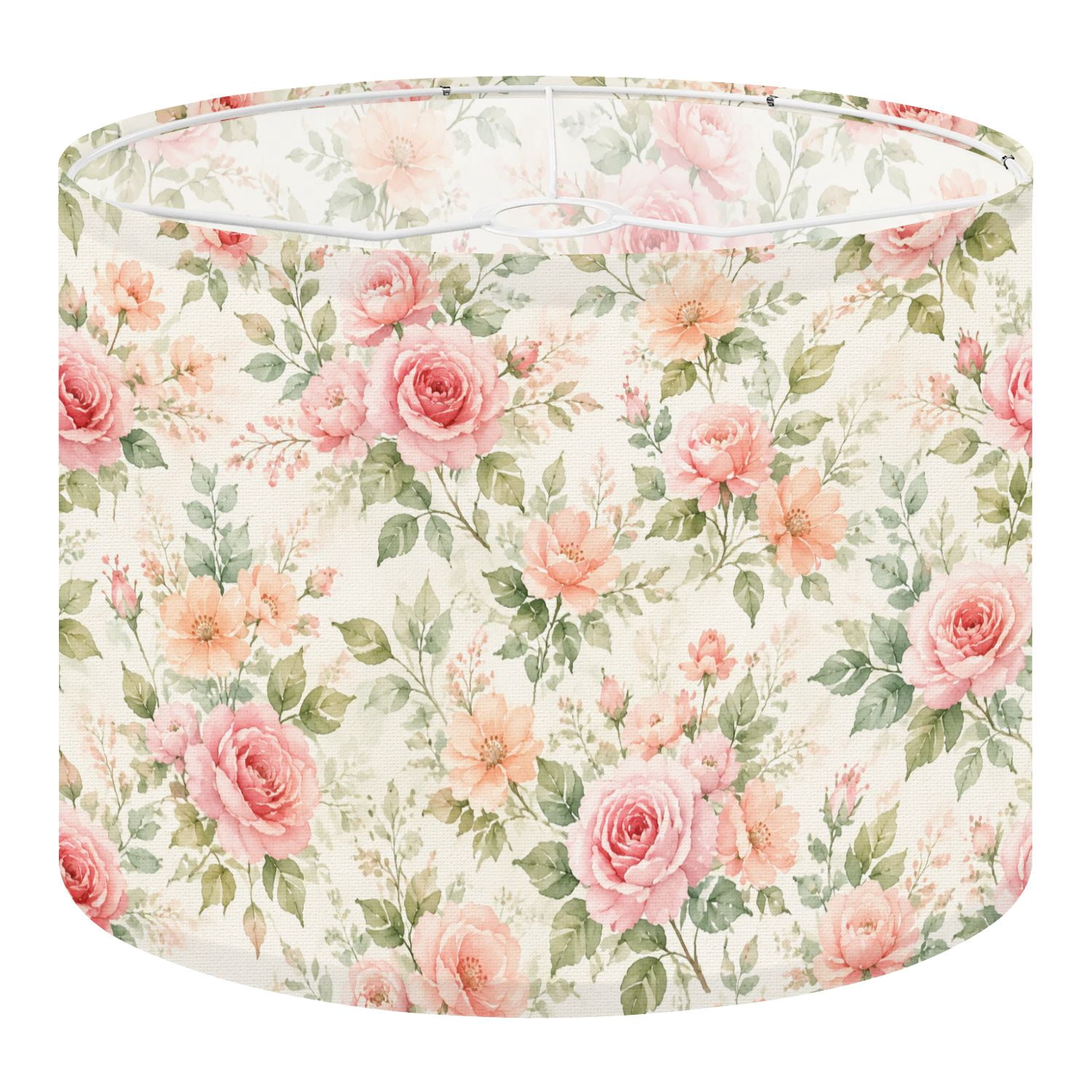 Shade Cloth For Roses Linen Drum Lampshades Floral Roses Green Leaves Cream Pink 13
