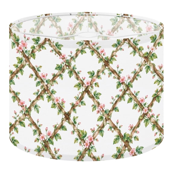Pink Roses On Vine Linen Drum Lampshades Floral Vine garden Pink Flowers Green Leaves ...