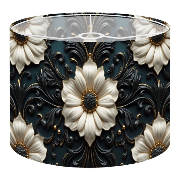 Linen Drum Lampshades Floral Vintage 3D Dark Blue Gold Damask Faux Embossed Flower 13"x13"x10" Light Shade for Table Lamps Floor Lamp Shades Lampshade Replacement Assembly Required
