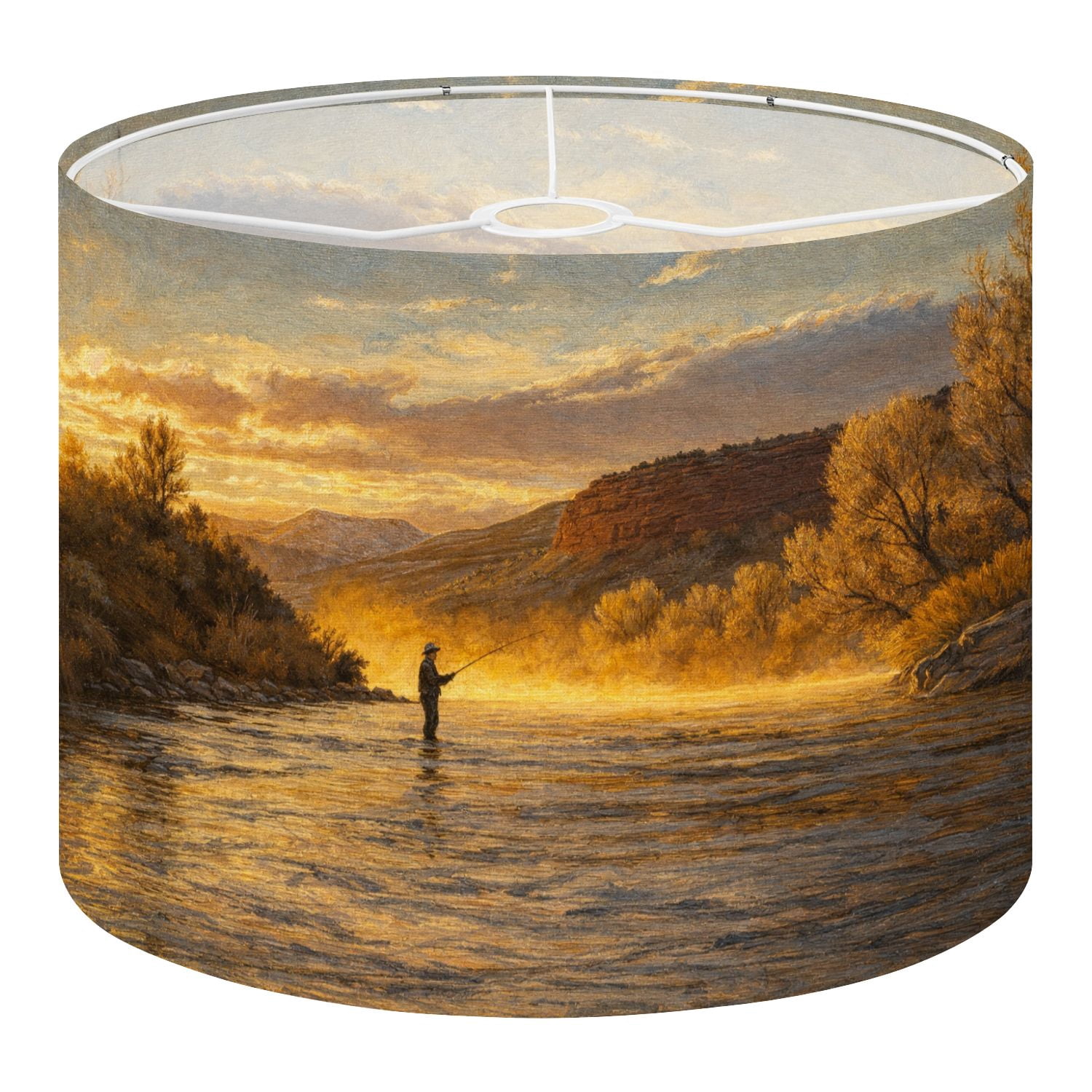 Linen Drum Lampshades Fly Fishing Sunrise 13"x13"x10" Light Shade for Table Lamps Floor Lamp Shades Lampshade Replacement Assembly Required