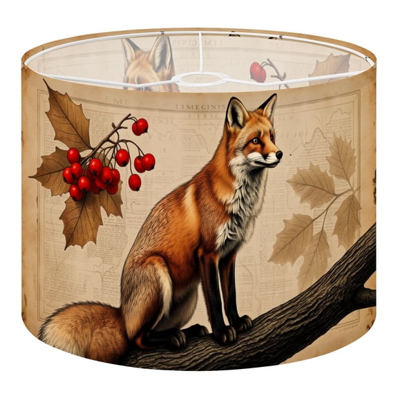 Linen Drum Lampshades Fox Autumn Leaves Red Berries Vintage Map 13"x13"x10" Light Shade for Table Lamps Floor Lamp Shades Lampshade Replacement Assembly Required Nursery Decor