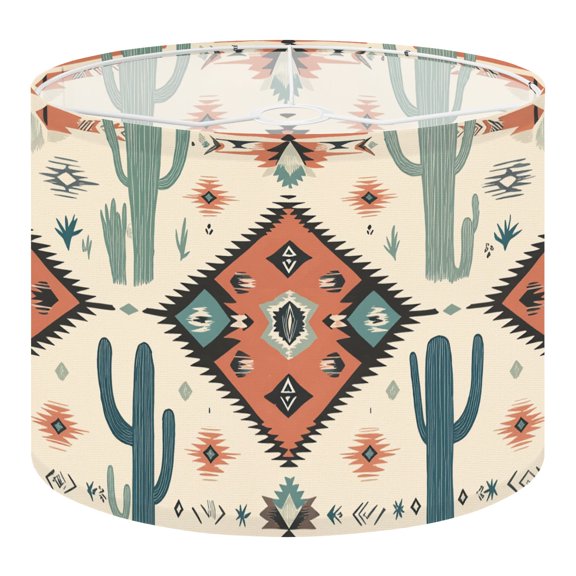 Linen Drum Lampshades Geometric Southwestern Cactus Tribal Aztec Motifs Western 13"x13"x10" Light Shade for Table Lamps Floor Lamp Shades Lampshade Replacement Assembly Required