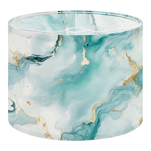 Linen Drum Lampshades Gold Alcohol Ink Marble Blue Oriental Green Marble 13"x13"x10" Light Shade for Table Lamps Floor Lamps Drum Lamp Shades Lampshade Replacement Assembly Required