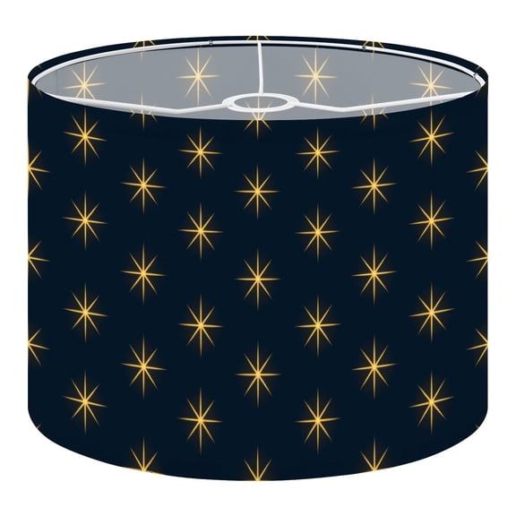 Linen Drum Lampshades Golden Eight Point Star Deep Navy Blue Elegant Geometric 13"x13"x10" Light Shade for Table Lamps Floor Lamp Shades Lampshade Replacement Assembly Required