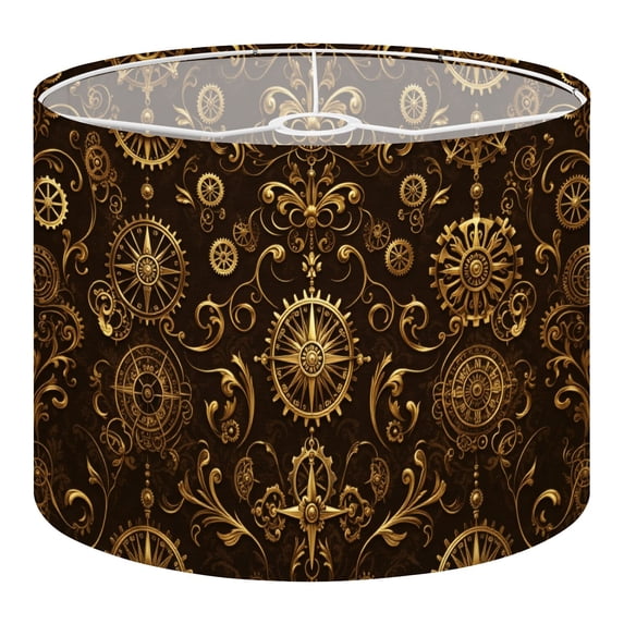 Linen Drum Lampshades Golden Steampunk Gear Ornate Flourishes Dark 13"x13"x10" Light Shade for Table Lamps Floor Lamp Shades Lampshade Replacement Assembly Required