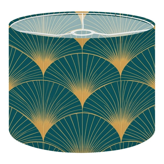 Linen Drum Lampshades Golden elements blue Art deco style 13"x13"x10" Light Shade for Table Lamps Floor Lamps Drum Lamp Shades Lampshade Replacement Assembly Required