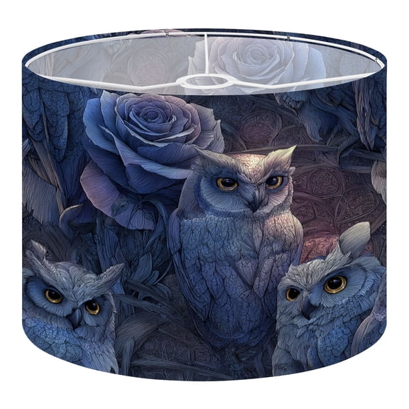 Linen Drum Lampshades Gothic Owls Nestled Rose Dome Stained Glass Petals 13"x13"x10" Light Shade for Table Lamps Floor Lamp Shades Lampshade Replacement Assembly Required
