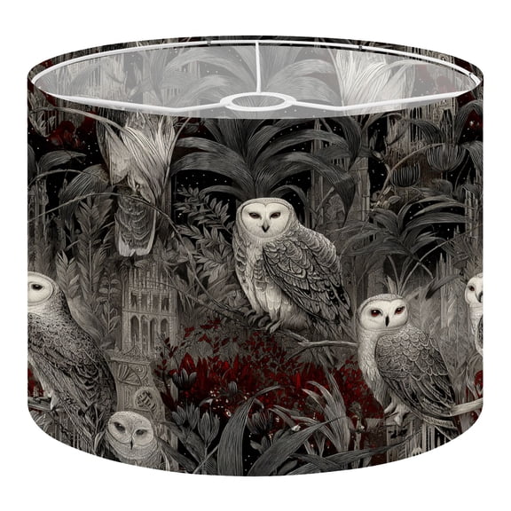 Linen Drum Lampshades Graphite Watercolor Owl Perched Branches Crimson Hues 13"x13"x10" Light Shade for Table Lamps Floor Lamp Shades Lampshade Replacement Assembly Required