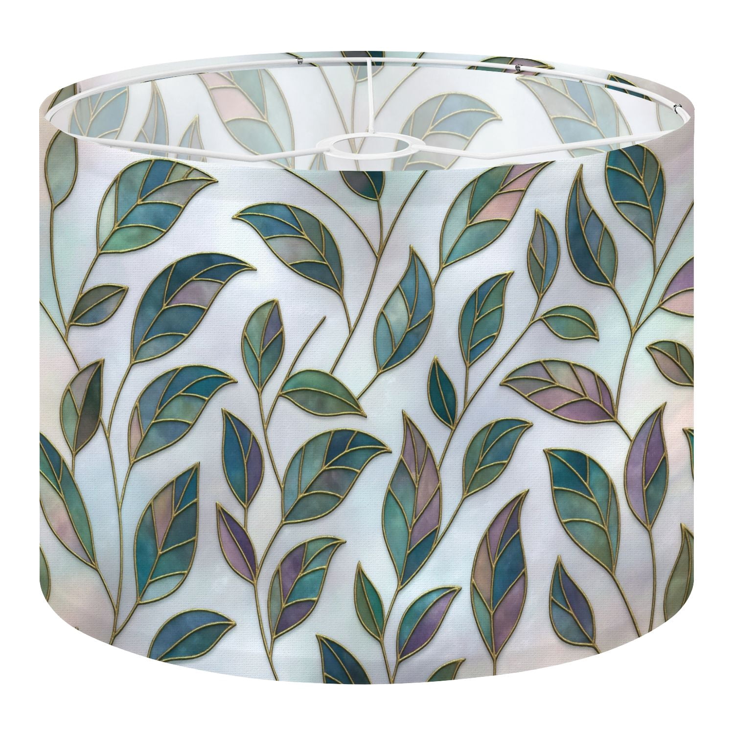 Linen Drum Lampshades Green Leaves Stained Glass 13"x13"x10" Light Shade for Table Lamps Floor Lamps Drum Lamp Shades Chandelier Lamp Shades Lampshade Replacement Assembly Required