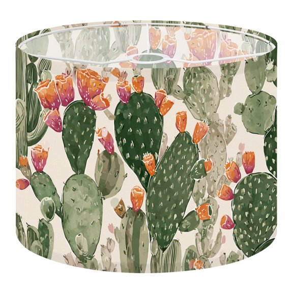Linen Drum Lampshades Green succulent cactus orange flowers seamless Beach Cream 13"x13"x10" Light Shade for Table Lamps Floor Lamp Shades Lampshade Replacement Assembly Required