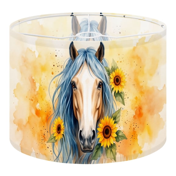 Linen Drum Lampshades Horse Head Watercolor Blue Mane Sunflowers Warm Orange 13"x13"x10" Light Shade for Table Lamps Floor Lamp Shades Lampshade Replacement Assembly Required