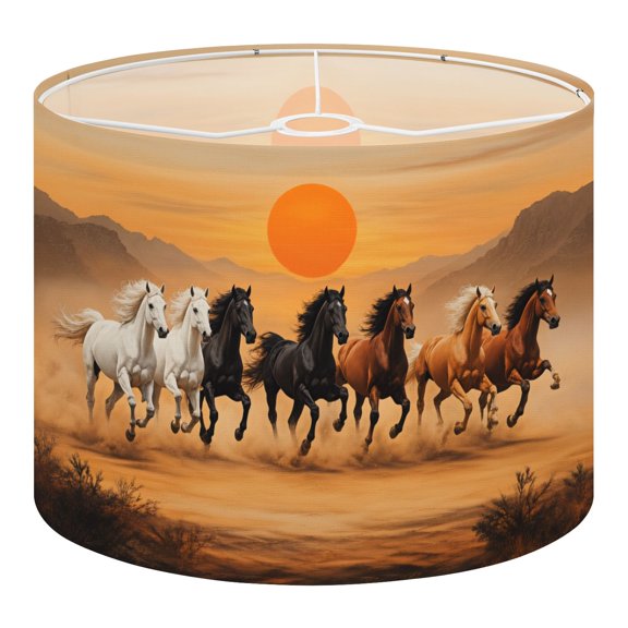 Linen Drum Lampshades Horses Running Against Sunset Sky Dramatic Colors Bold Movement 13"x13"x10" Light Shade for Table Lamps Floor Lamps Drum Lamp Shades Lampshade Replacement Assembly Required