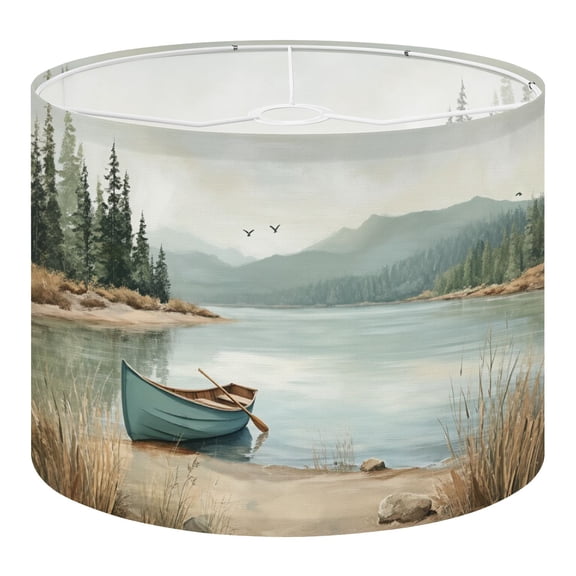 Linen Drum Lampshades Lake Landscape Rustic Nature Abstract River Boat Scenery 13"x13"x10" Light Shade for Table Lamps Floor Lamp Shades Lampshade Replacement Assembly Required