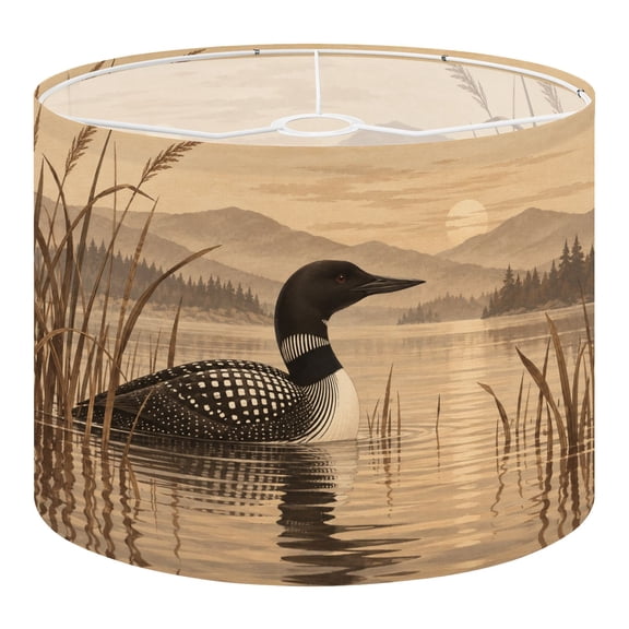 Linen Drum Lampshades Loon Bird Calm Lake Mountain Landscape Vintage Sepia 13"x13"x10" Light Shade for Table Lamps Floor Lamp Shades Lampshade Replacement Assembly Required